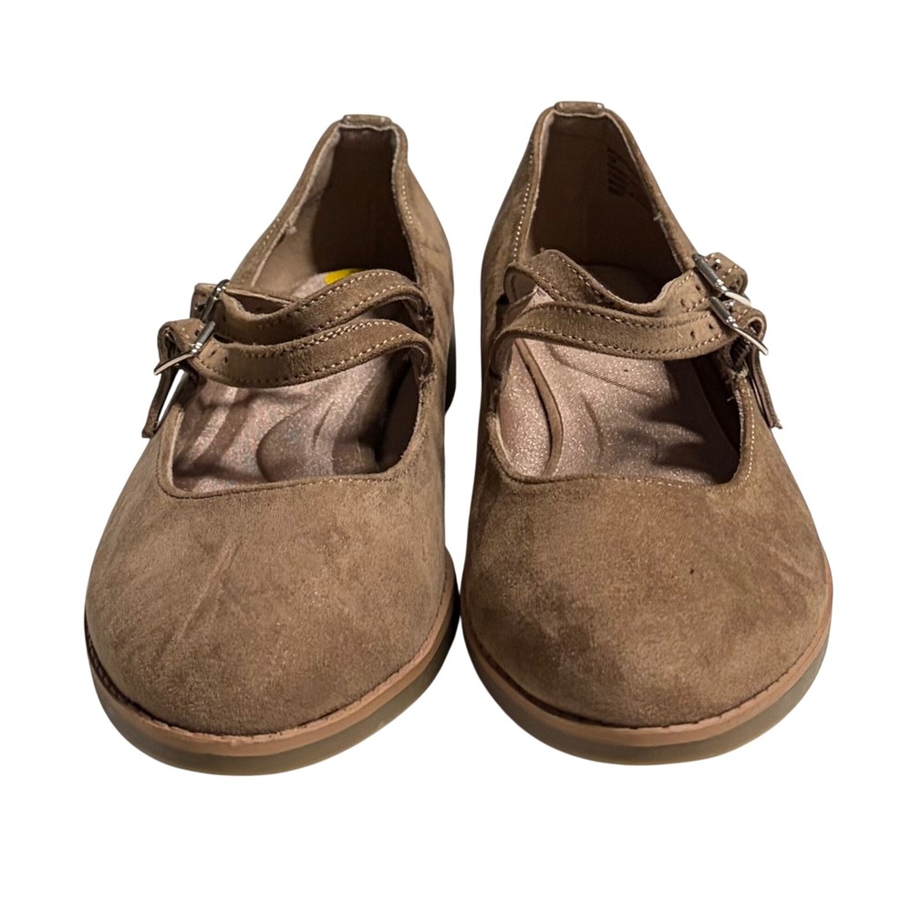 Anne Klein iFlex Sevy Taupe Brown Faux Suede Double Strap Mary Jane Flats 7M